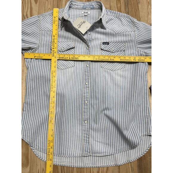 NWT Wrangler Retro Long Sleeve Striped Western Pearl Snap blue Mens L - Picture 8 of 9
